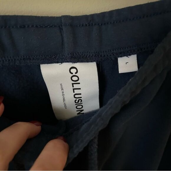 ASOS Collusion Navy Blue Men’s Sweatpants Joggers Pockets Waist Tie Size Large - Picture 4 of 7